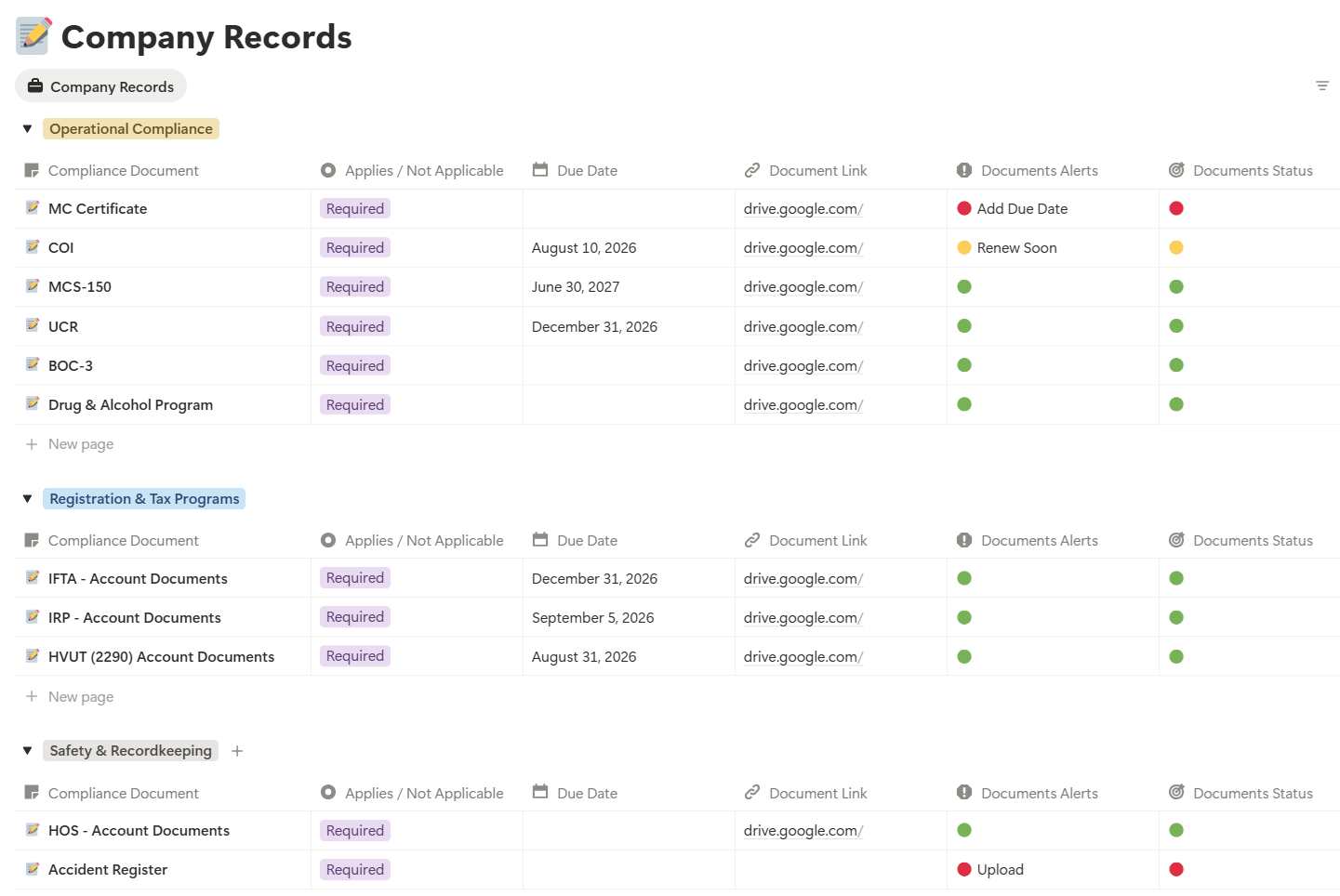 SOS company compliance records view