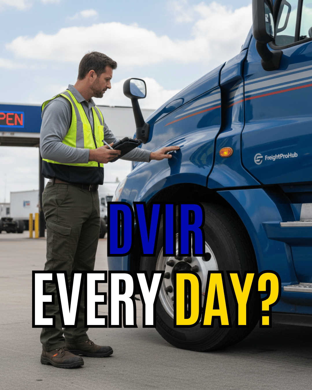 Truck driver performing DOT pre-trip inspection with clipboard – Do I need a DVIR every day?
