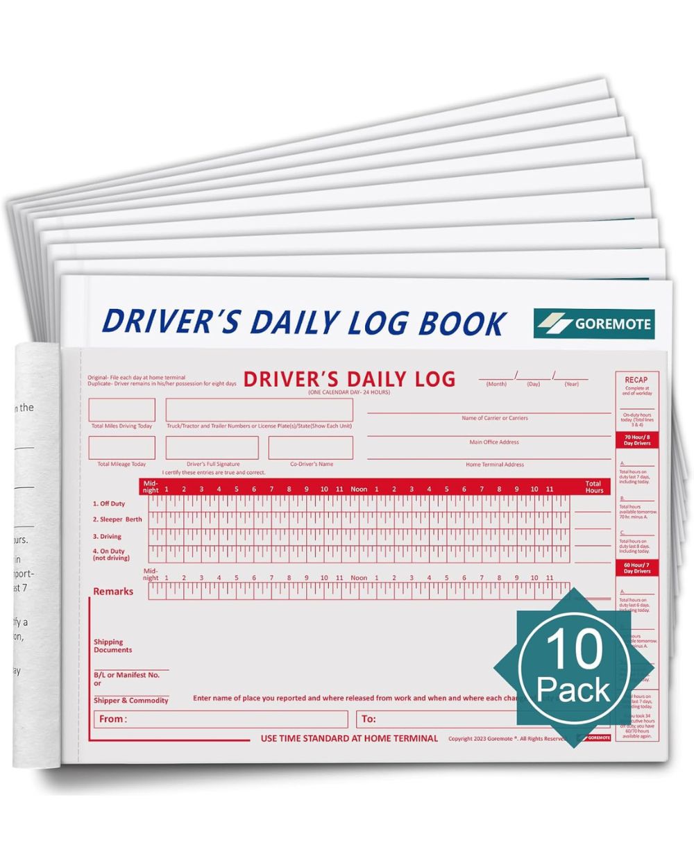Paper logs for ELD backup (8 days of RODS) for truck drivers