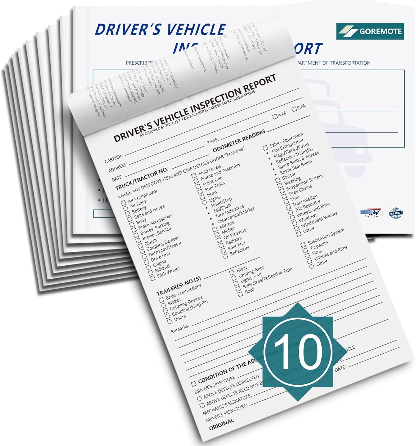 Paper DVIR books for documenting daily vehicle inspections