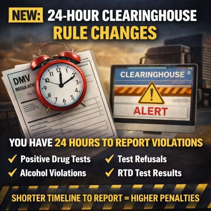 24-hour FMCSA Clearinghouse reporting rules for CDL drivers and motor carriers