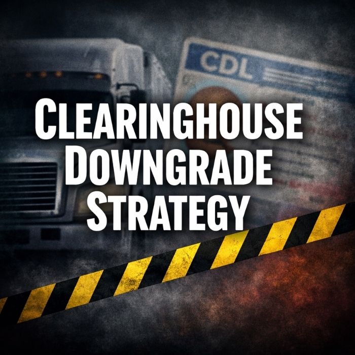 FMCSA Clearinghouse downgrade strategy explaining prohibited status and CDL impact for truck drivers