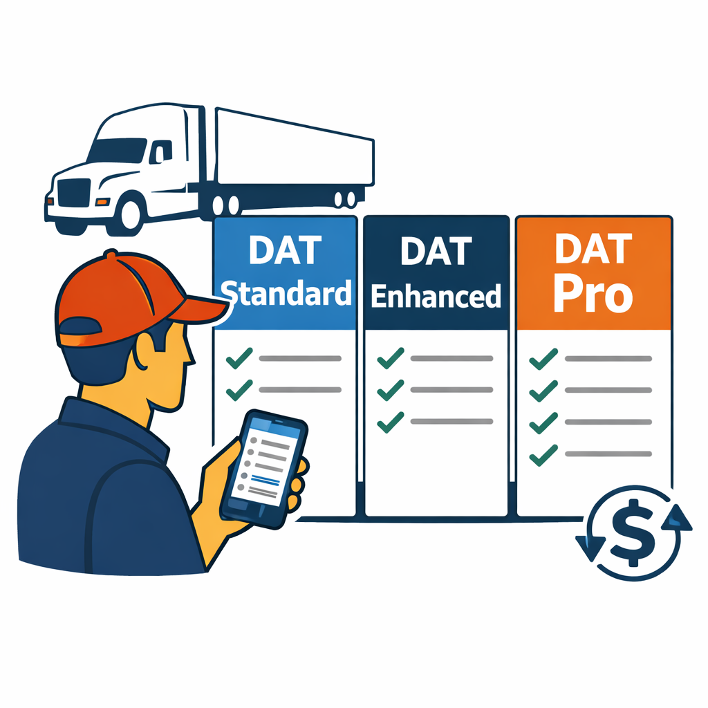 DAT Standard vs Enhanced vs Pro plan comparison for owner-operators (mobile-friendly)