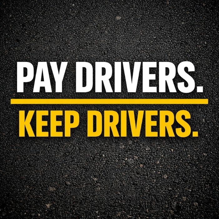 Bold trucking graphic stating pay drivers keep drivers, challenging the driver shortage myth